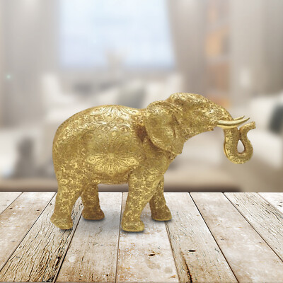 7.25''W Gold Thai Elephant Figurine Ornament Home Decor Unique Gift