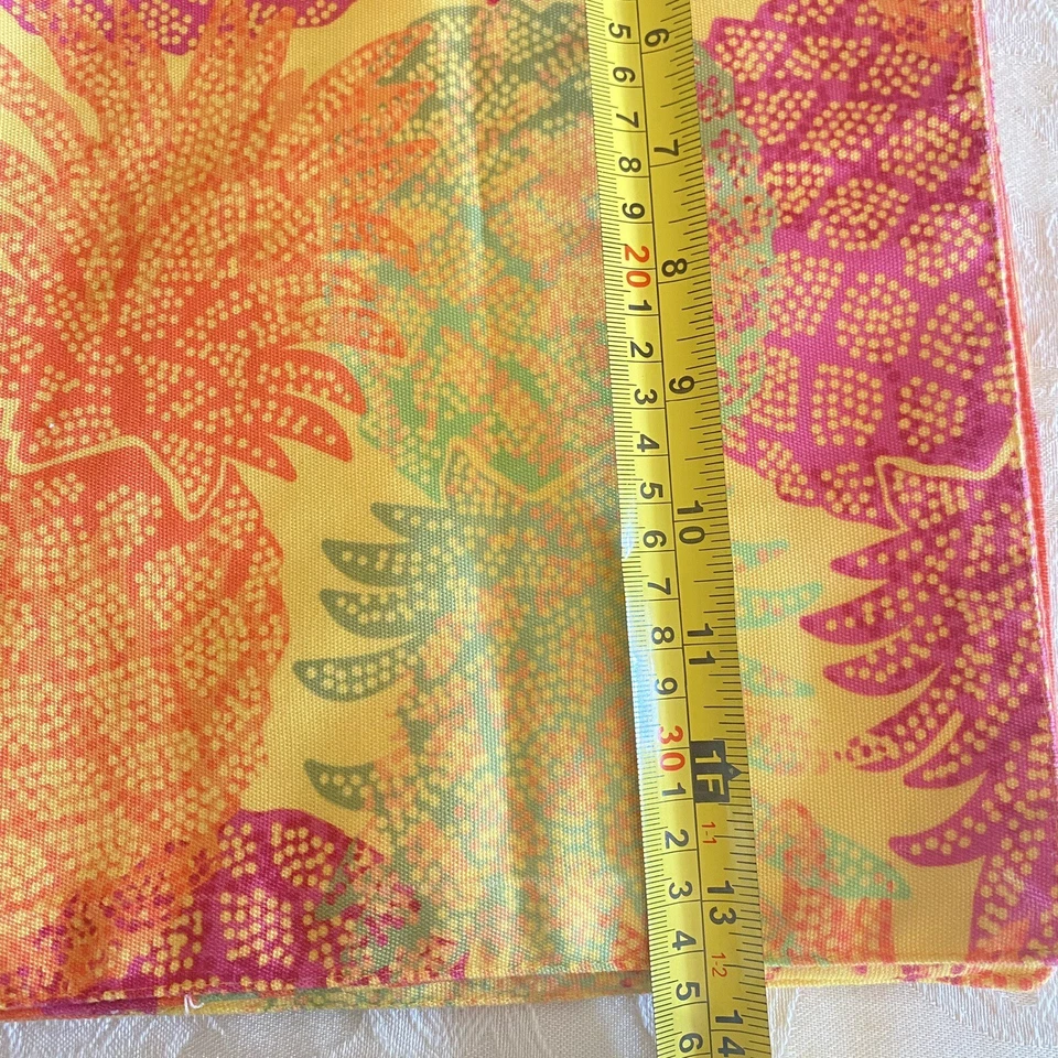 Set Of 4 Reversible Cloth Placemats Colorful Pineapple Fruit Multicolor Stripe - Image 4 of 4