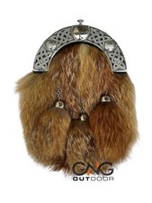 Men's Scottish Celtic Brown Fur Sporran 3 Tassels Sporran With Chain Belt