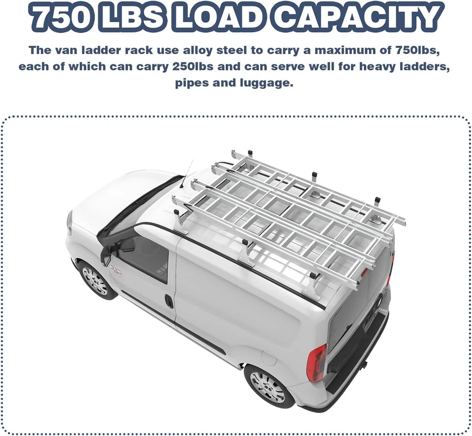 3-барная лестничная стойка система 750 фунтов грузоподъемность для RAM ProMaster City 15+ сталь НОВАЯ - Изображение 4 из 4