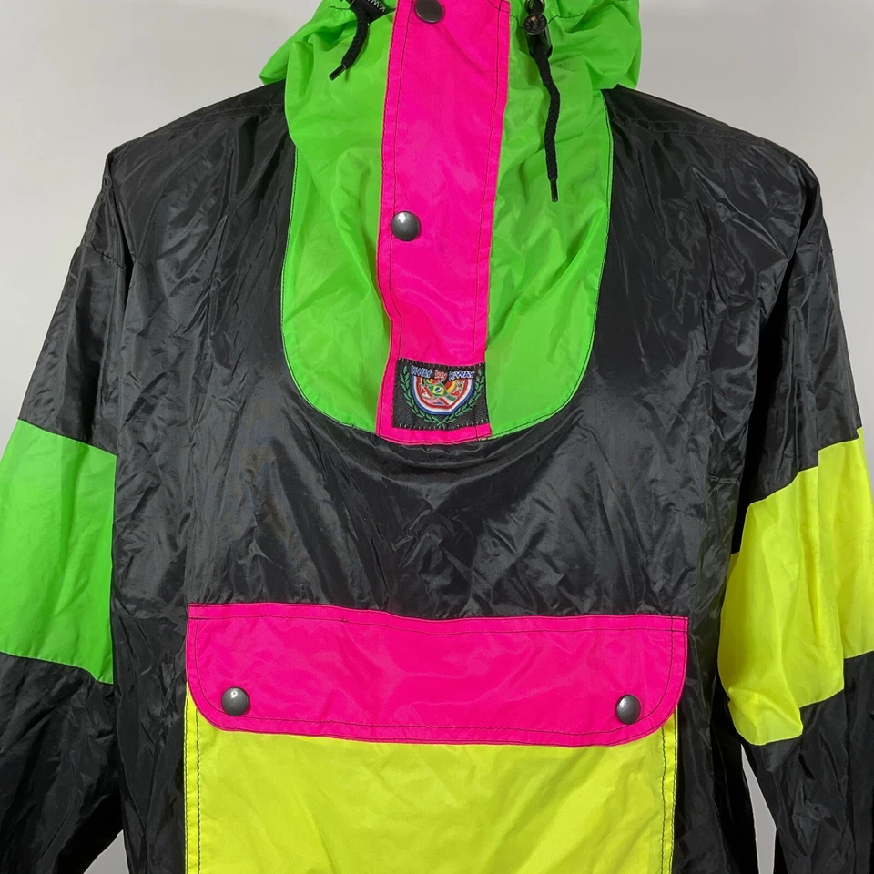 K-Way 9 Vintage Anorak Cortavientos Años 90 Retro Chaqueta Festival Abrigo Neón Pullover Foto 2 de 4