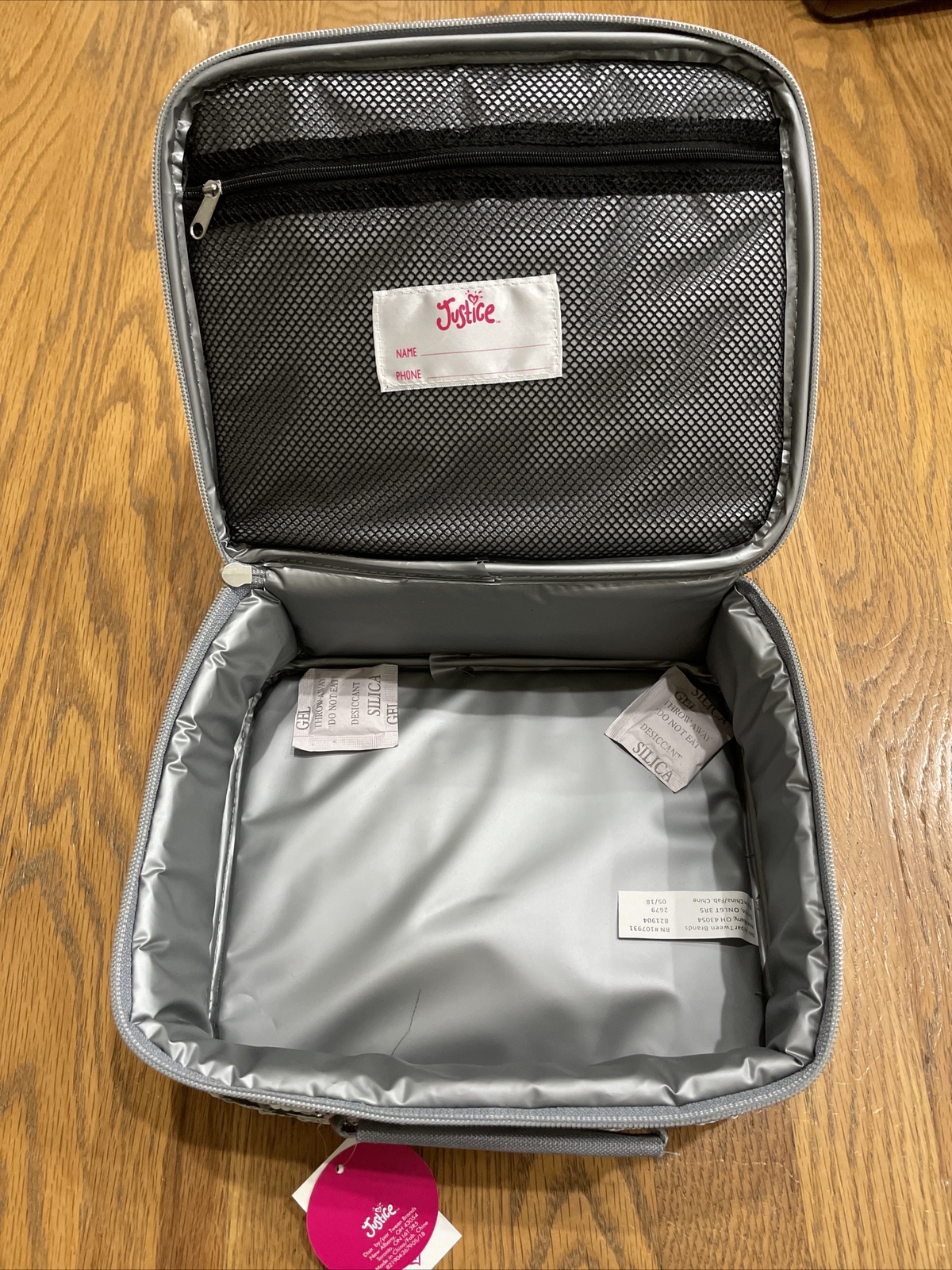 New Justice sequin school lunch box bag nwt Initial A Mermaid Grey Shiny Sparkly