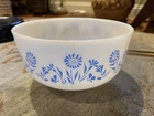 Vintage Federal Milk Glass Mixing Bowl-Blue Daisy 2.5 Quart