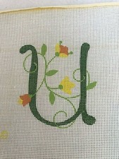 Hand Painted Needlepoint Canvas U Letter Floral Flowers Monogram Alphabet