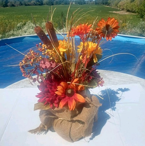 Vintage Floral Centerpiece/Burlap 18" - Picture 4 of 5
