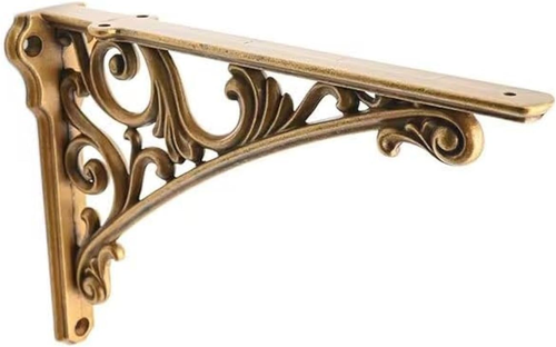 Decorative Shelf Bracket 6 Inch, Antique Brass Shelf Brackets for Shelving, Heav - Picture 6 of 12