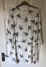 Ladies H&M Ivory cream bird print short Dress / tunic Top Size 32 EUR 6 UK
