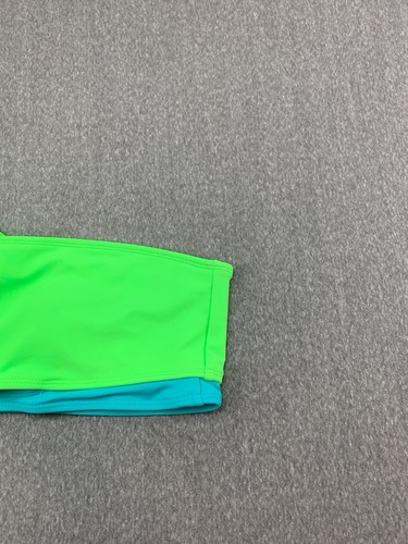 Two Tone One Shoulder Bikini Tankini Swimsuit Top Girls 15-16Y Neon Green Teal - Picture 4 of 12