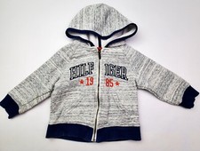 Tommy Hilfiger Toddler Boys Size 12 Months Zip Front Jacket With Hood Logo Grey