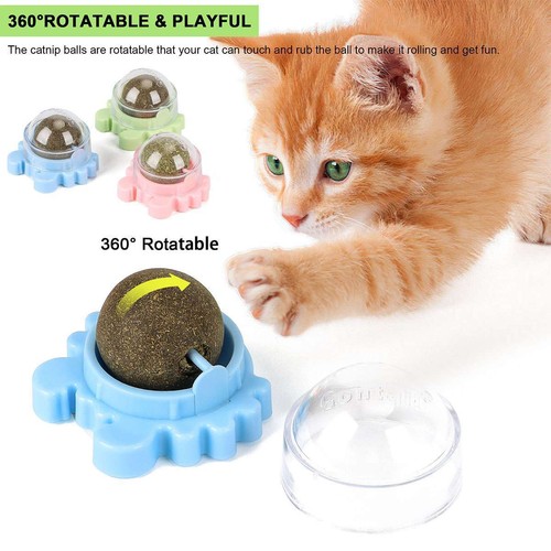 3x Drehbare Katzenminze Wandball Katze Zähne Reinigungsspielzeug Essbar Lecken Leckerli Spielzeug - Bild 9 von 12