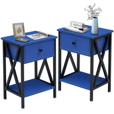  Nightstands Modern Bedside End Tables, Night Stands with Set of 2 Dark Blue