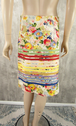 Anthropologie Odille Sz 2 Floral Ribbon Trim Cottagecore Knee Length Skirt - Picture 4 of 5