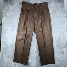 Haggar Mynx Dress Pants 38 x 30 Brown Pleated Classic Fit UV Office Professional
