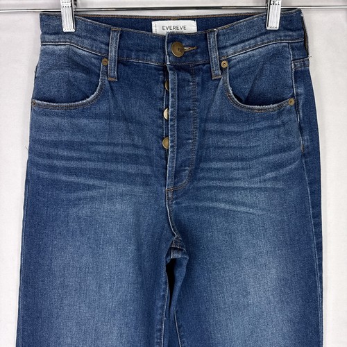 Evereve The Ever Pantalone Jeans Donna 27 Blu Alzata Alta Bottone Fly Dritto Denim - Foto 2 di 11