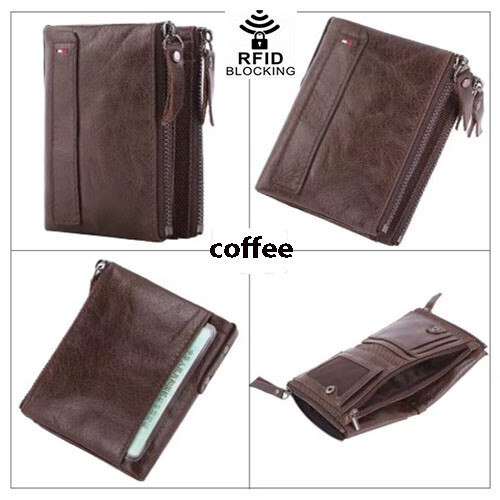 Men's RFID Genuine Leather DZ Bifold Double Zipper Coin Pocket Purse Wallet - Picture 12 of 15