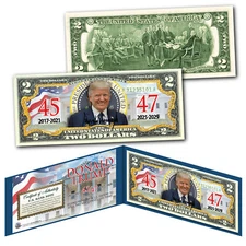 DONALD TRUMP 47th PRESIDENT with Seal 45 / 47 Authentic Legal Tender US $2 Bill