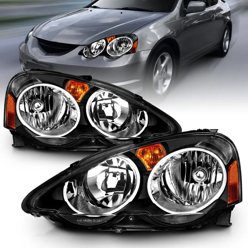 ANZO For 2002-2004 Acura Rsx Crystal Headlights Black - Image 2 of 4