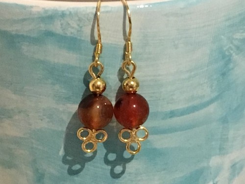 Carnelian, Virgo Birthstone, Earrings on Gold Plated Sterling Silver Wires - Picture 16 of 27