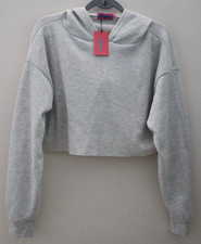 Edikted S11766 Women Sz M/L Gray Melange Waffle Knit Cropped L/S Hoodie Pullover