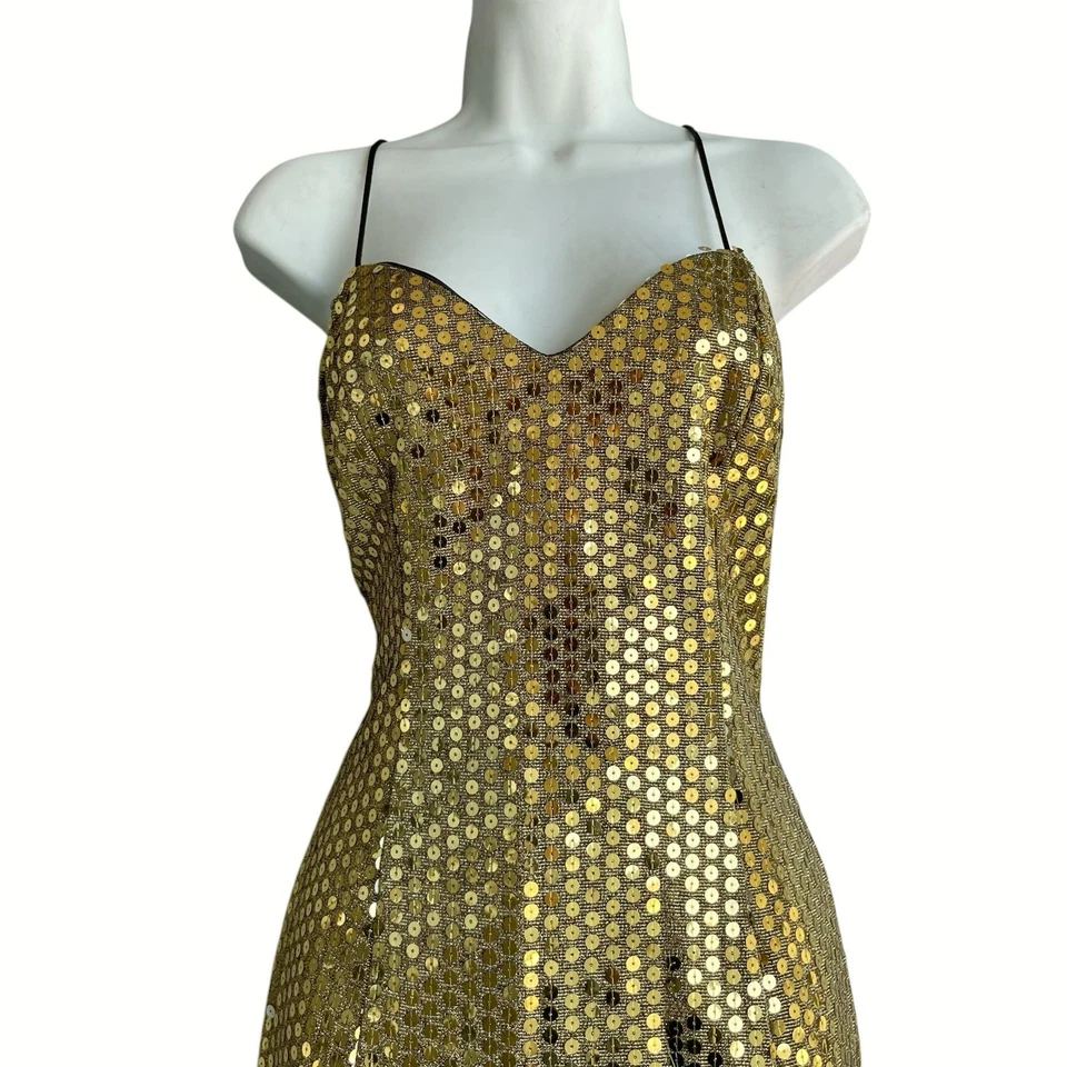 Винтажный ROBERTA золото блестки вечернее платье размер S коктейльное платье с высоким разрезом - Изображение 4 из 4