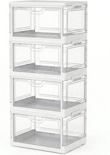 4 Pack 23L Clear Stackable Storage Box Wheels Magnetic Door Foldable Organizer