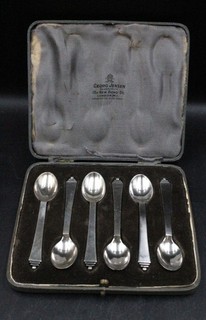 6x 1935 GEORG JENSEN Hallmarked 925 SILVER Art Deco COFFEE SPOONS Boxed H47