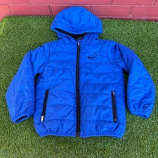 Vtg Y2K Nike Puffer Jacket Toddler Boys Size 4T Blue Hooded Zip Up Embroidered