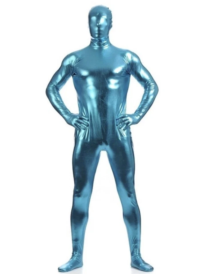 Metallic Sexy Unisex Cosplays Costume Jumpsuit Zipped Full Head — 第 2/4 张图片