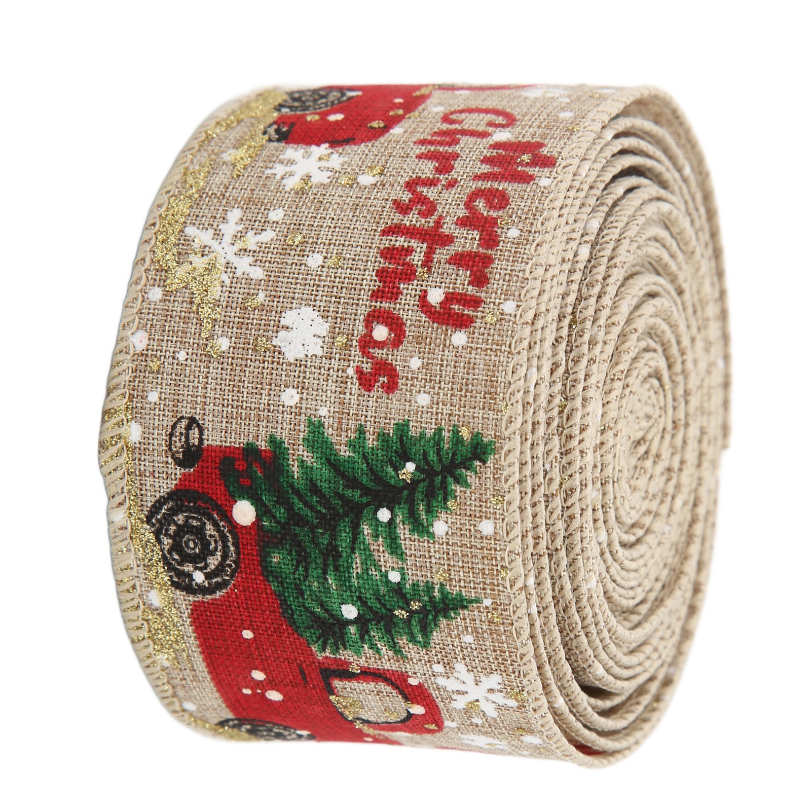 2Pcs Christmas Ribbons Cartoon Retro Truck Pattern 5 Meters Decorative Access ;;