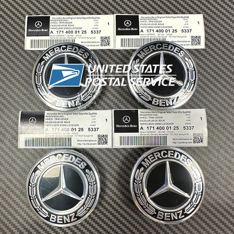 Juego de 4 tapacubos centrales negros clásicos originales Mercedes Benz para rueda de aleación Foto 3 de 4