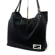 FENDI  Shoulder Bag Tote Bag FF Black Jersey Authentic Rank AB From Japan #446