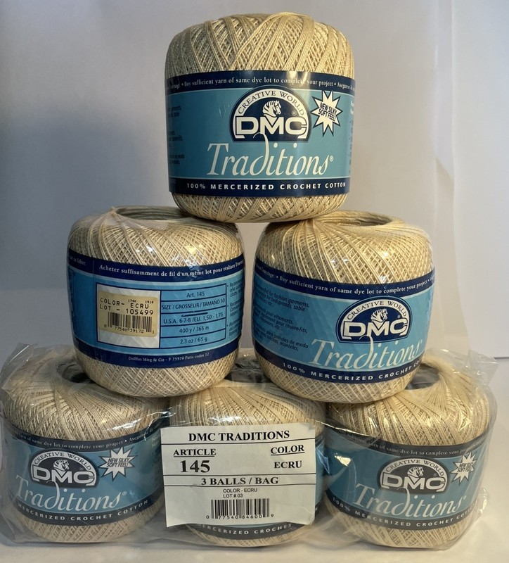 5+3/4–Balls, DMC Traditions Crochet Cotton Thread, Size 10, 400 Yds, Ecru