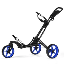 Costway Folding Golf Push Cart W/Scoreboard Adjustable Handle Swivel Wheel Blue