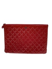 Chanel Matelasse Red Pink Clutch Bag Enamel Logo Made in Italy Used