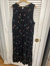 Old Navy Casual Women’s Pull-over Sleeveless Lined Floral MIDI Dress XXL, Black