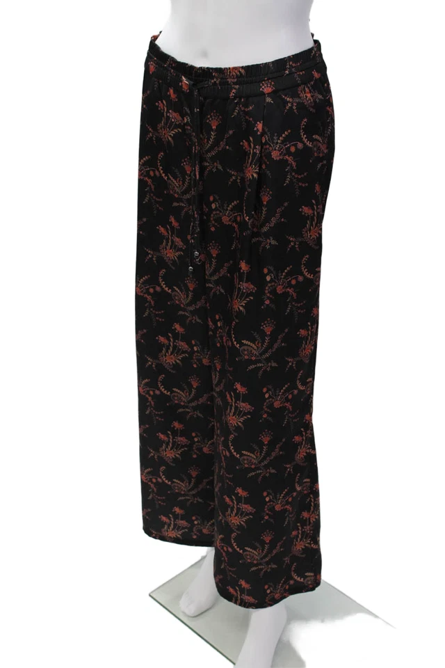 Pantalones Paige para mujer con cordón floral tiro alto pierna ancha negro rojo talla grande Foto 2 de 4