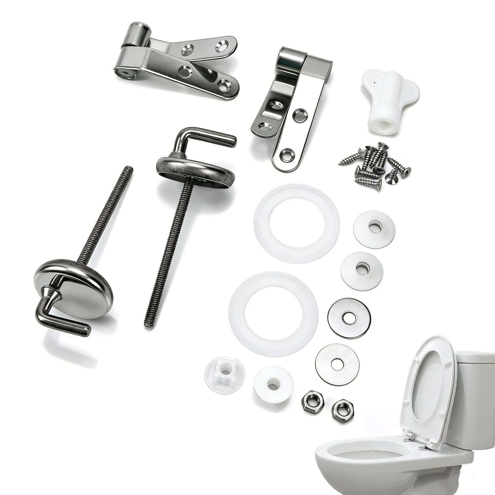 Fixation abattant WC anticorrosion avec charnière inox à vis expansibles