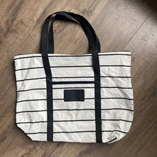 ALOHA Collection Pinstripe Zipper Tote White Black Lightweight Tyvek Surf Yoga