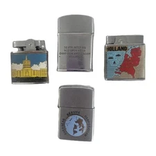 4 VTG Souvenir Cigarette Lighter 50s Rodan Overseas Oregon Holland Zenith Japan