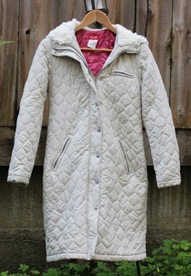 Esprit Vintage 1980s Puffer Parka with Faux Fur Hood, Korea, Bone - Small
