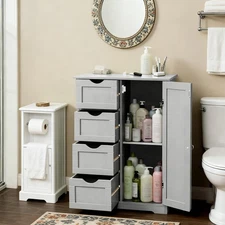 Floor Bathroom Cabinet 4 Drawers Dresser Chest of Drawers Storage Organizer