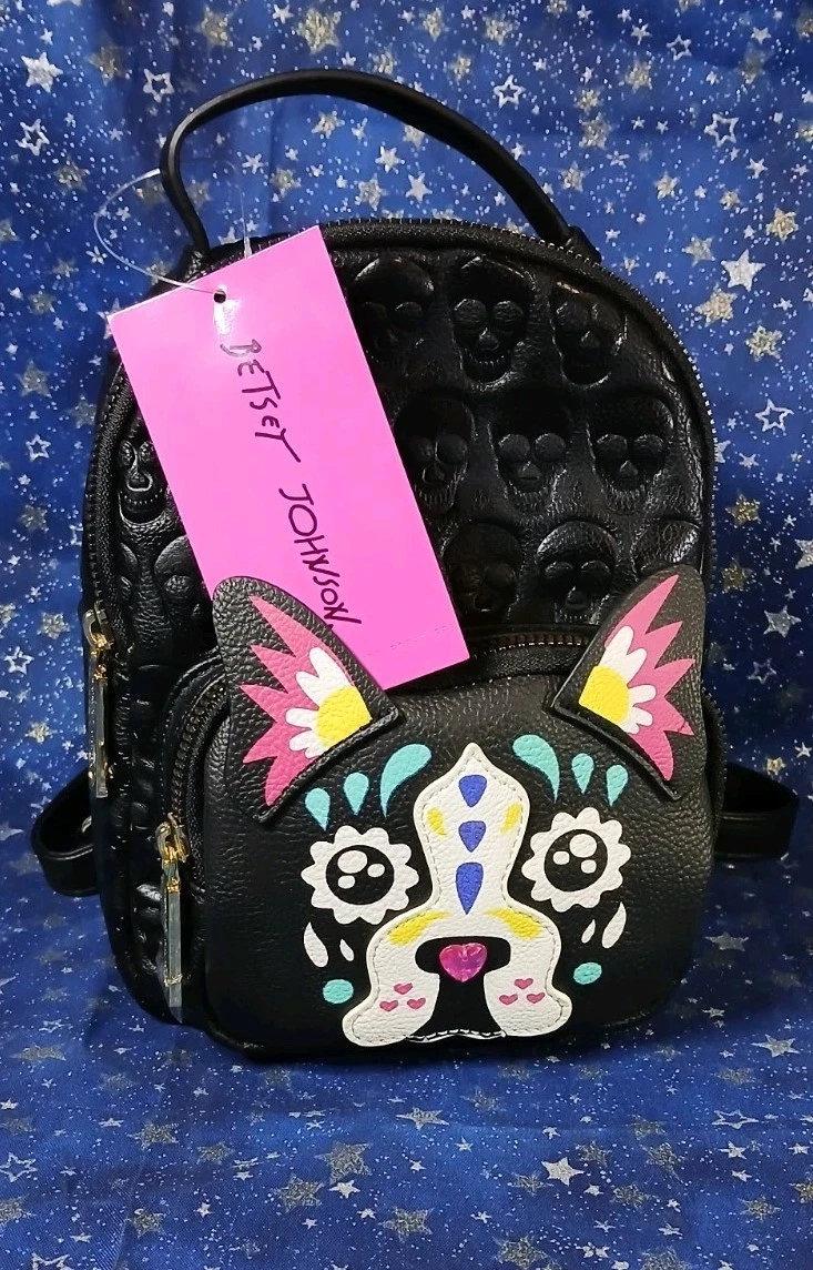 Betsey Johnson Kitsch Mini Backpack Black Sugar Skull Dog  display picture 2