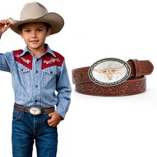 Kids Western Belt for Boys Girls,Toddler Youth Cowboy Cowgirl Genuine Leather...