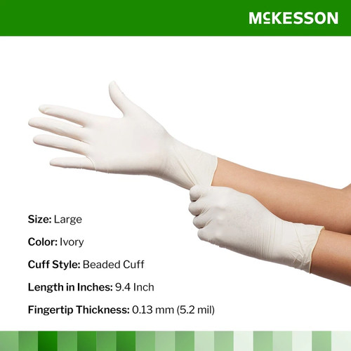 McKesson Confiderm Latex Exam Glove Standard Cuff Length LARGE 100 per Box - Picture 5 of 9