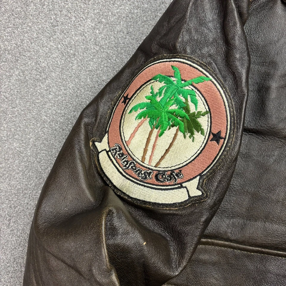 Chaqueta Voladora de Cuero Rainforest Café Adulto Pequeña Marrón Aviador Militar Hombres* Foto 4 de 4
