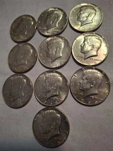 1966-1968 Kennedy Half Dollar Uncirculated Lot of 10 50C 40% silver Coins