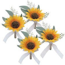 Artificial Sunflower Boutonniere,Bride Groom Bridesmaid Wedding Flower Corsag...