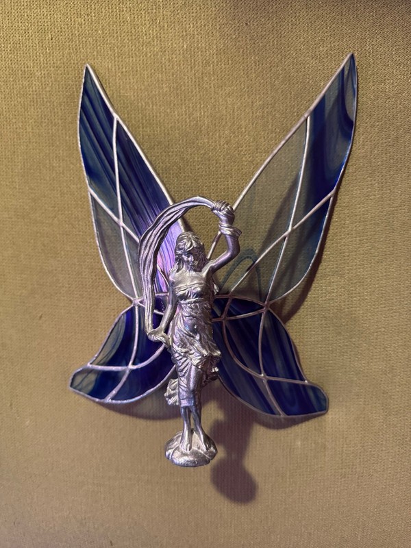 9" Stained Glass Fairy Butterfly Statue Art Nouveau