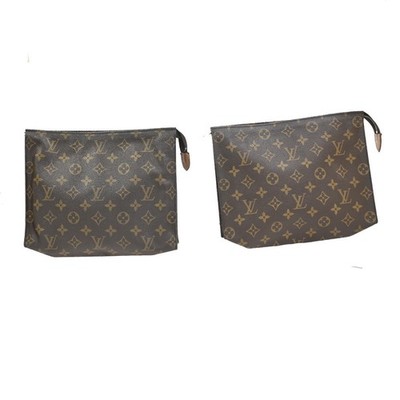 LOUIS VUITTON 2 Set Poche Toilette 26 Clutch Bag Monogram Leather Brown 02CA916