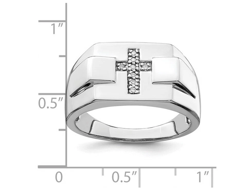 Cross Ring in Polished Sterling Silver with Diamond Accent - Image 3 of 4